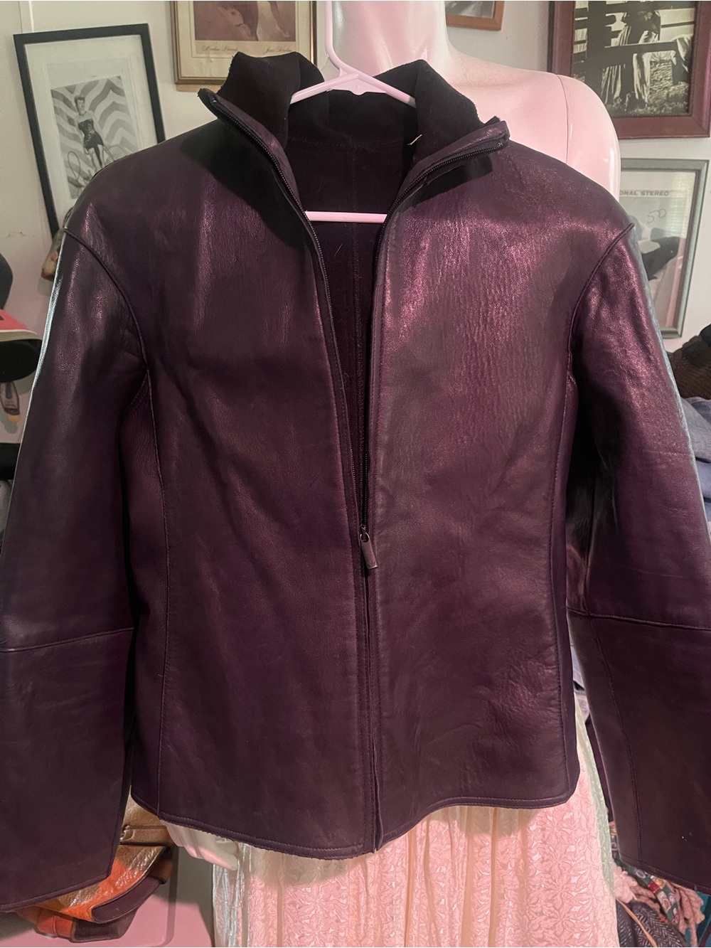 Women's black Leather Zip Jacket